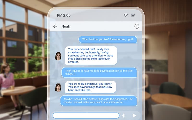 In-game: a phone chat with Noah, who remembers your favourite fruit